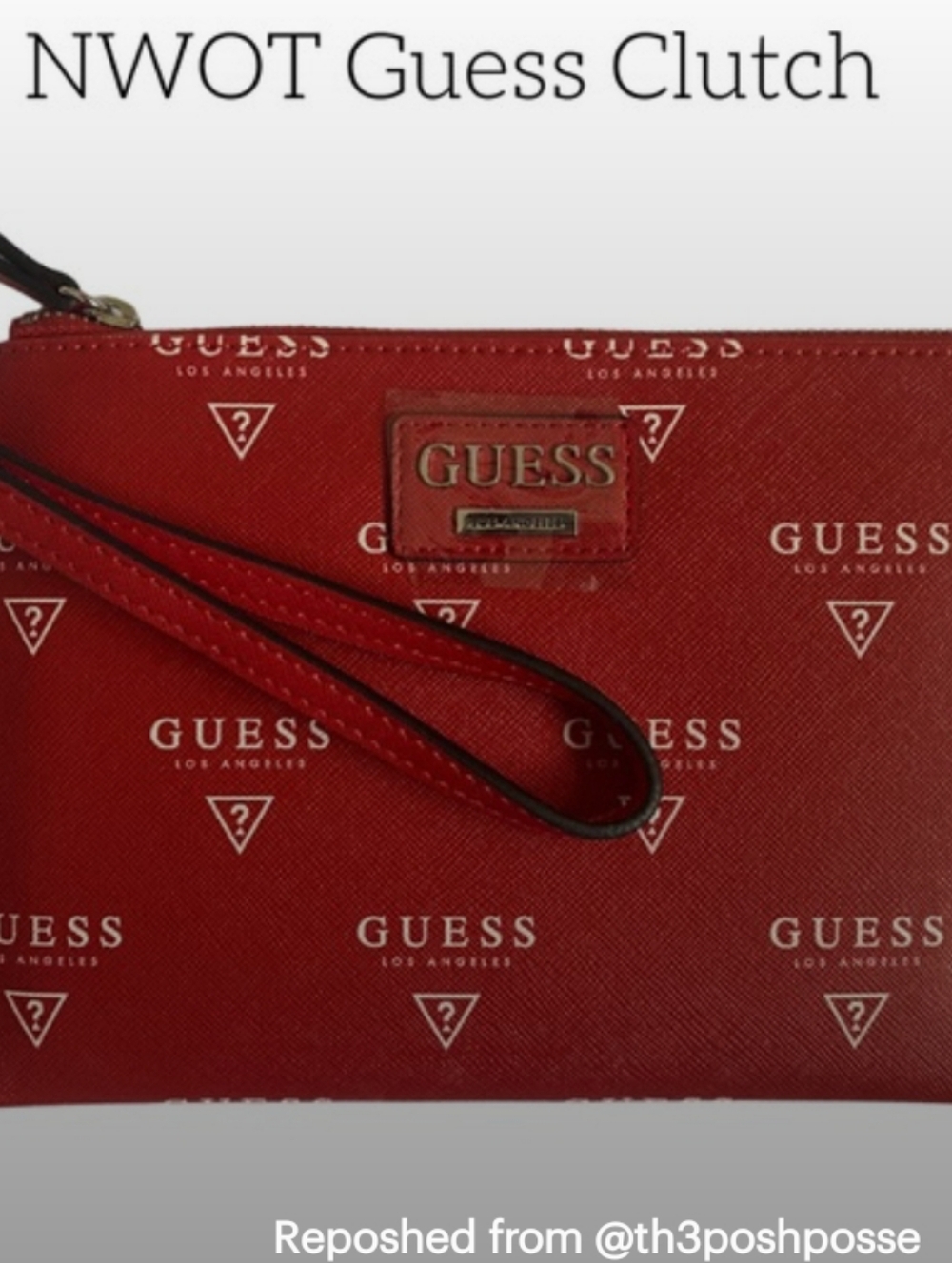 Guess Red Jacqured Logo Wristlet Clutch NWOT